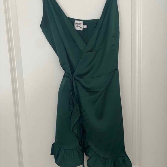 Princess Polly - My Jewel Mini Satin Wrap Dress Forest Green Dark Green SIZE: 4 - Picture 2 of 5